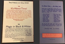Two video tapes on a red background, one with text and the other with a list of features.