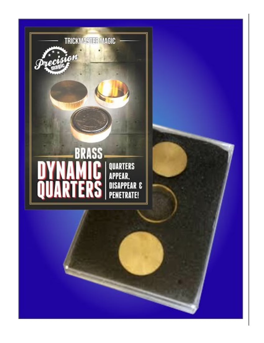 Brass dynamic quarters with packaging on a blue background