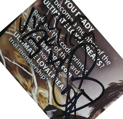 Close-up of a loyalty card with text and branding elements.