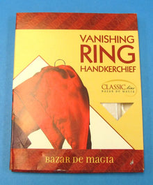 Box for Vanishing Ring Handkerchief with red handkerchief and yellow background