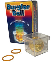 Burglar Ball with packaging and rubber bands on a white background