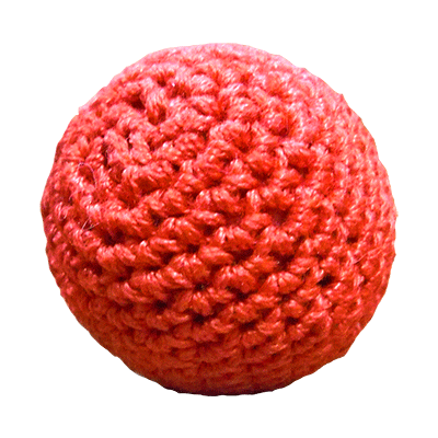Red crocheted ball on a white background