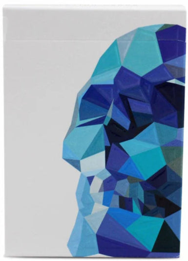 Notebook with a geometric blue design on a white cover