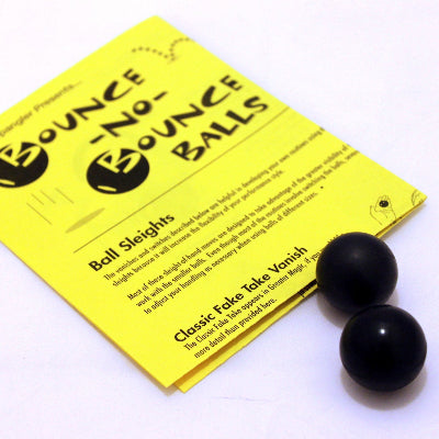 Yellow card with 'No Bounce Balls' text and two black balls on a white background