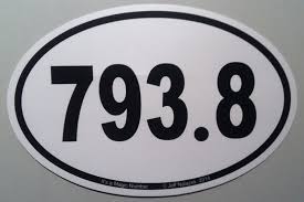 Oval-shaped sticker with the number '793.8' on a white background