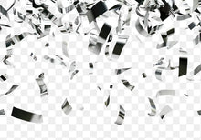 Silver confetti ribbons on a transparent background