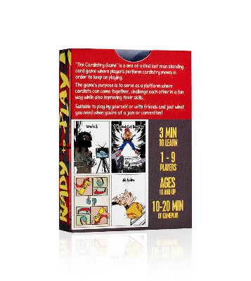 Cardistry game box with colorful design and text on a white background