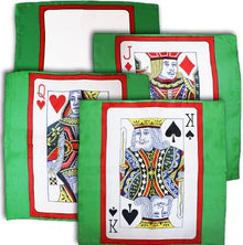 Four playing card coasters with King, Queen, Jack, and King of Spades on a green background.