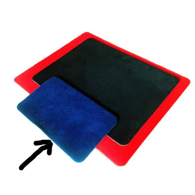 Two rectangular pads, one red and one blue, on a white background