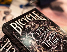 Bicycle brand playing cards with a detailed design on a blurred background