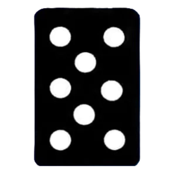 Black domino with white dots on a blue background