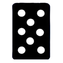 Black domino with white dots on a blue background