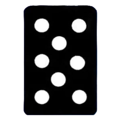 Black domino with white dots on a blue background