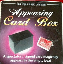 Card box for magic tricks with Las Vegas Magic Company branding on a red background