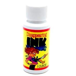Bottle of disappearing Ink with colorful label on a white background