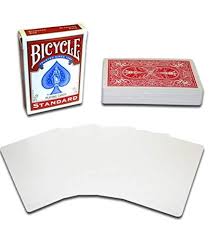 Bicycle playing cards with a red deck and white cards on a white background