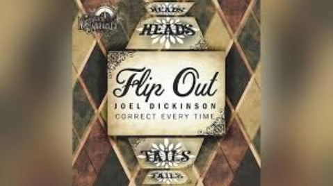 Product packaging with text 'Flip Out' and 'Joel Dickinson' on a geometric patterned background.