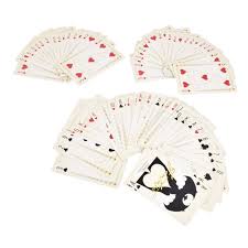 Set of four playing card-themed fans on a white background
