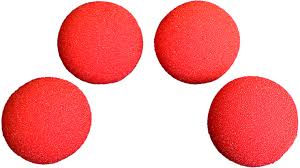 Four red juggling balls on a white background