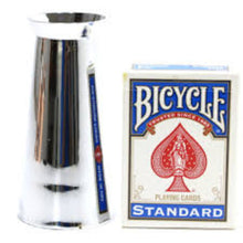 Bicycle playing card deck with a stand and pencil on a white background