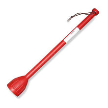 Red leather whip with a white handle on a white background