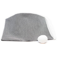 Black and white checkered cloth with a white ball on a white background