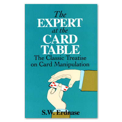 Book cover of 'The Expert at the Card Table' with a teal background and illustration of hands playing cards.