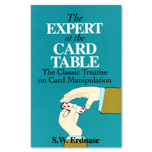 Book cover of 'The Expert at the Card Table' with a teal background and illustration of hands playing cards.