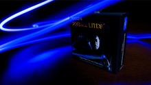 Box of Prisma Lites with blue light effect on a dark background