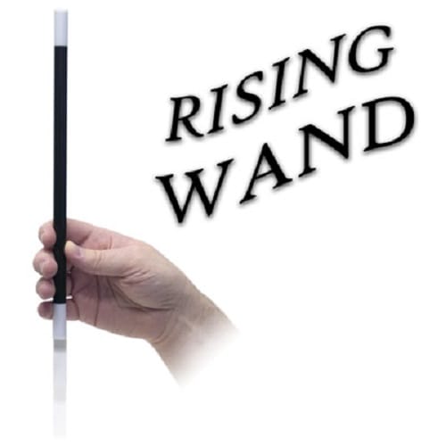 Hand holding a black 'Rising Wand' against a white background