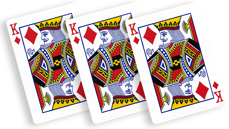 Three King of Diamonds playing cards on a white background