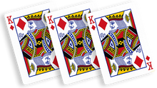 Three King of Diamonds playing cards on a white background
