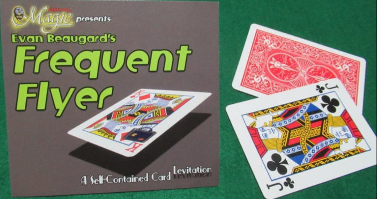 Cardistry book titled 'Frequent Flyer' by Evan Beaugard with playing cards on a green background