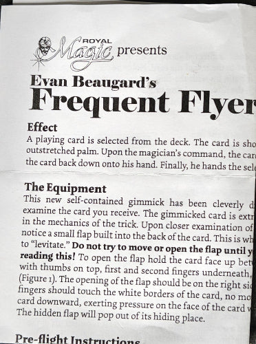 Magical trick description from Royal Magic featuring Evan Beauguard's 'Frequent Flyer'.
