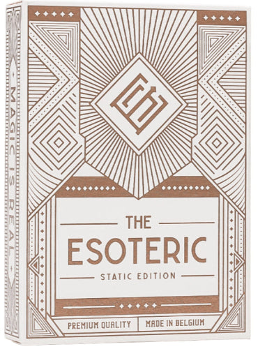 Card game box titled 'The Esoteric Static Edition' with geometric design on a white background