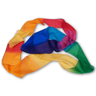 Multicolored scarf with gradient from orange to green on a white background