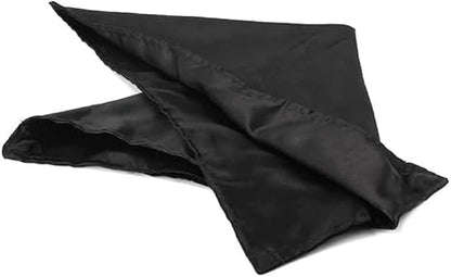 Black satin pocket square on a white background