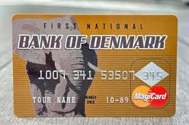 Bank card from First National Bank of Denmark with MasterCard logo