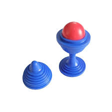 Two blue and red plastic cups on a white background