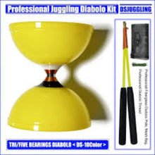Yellow juggling diabolo with packaging on a white background