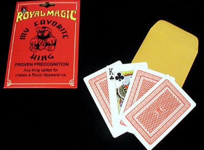 Playing cards with a red 'Royal Magic' box on a black background