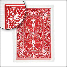 Red playing card with intricate design on a white background