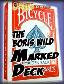 Bicycle card deck packaging with 'The Boris Wild Marked Maiden Back' text on a white background