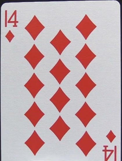 Playing card with red diamond pattern on a dark background