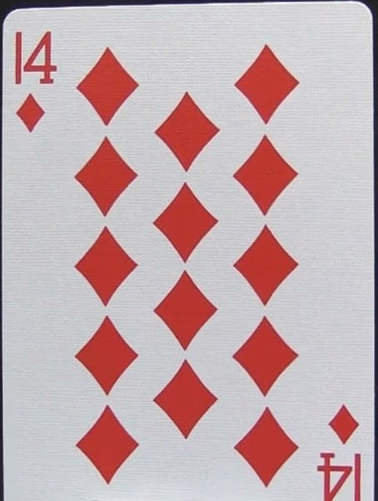 Playing card with red diamond pattern on a dark background