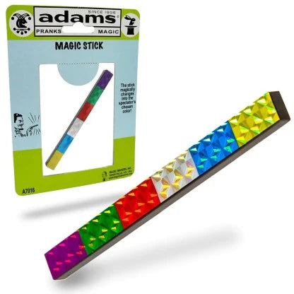 Colorful magic stick with packaging featuring the brand 'adams'.