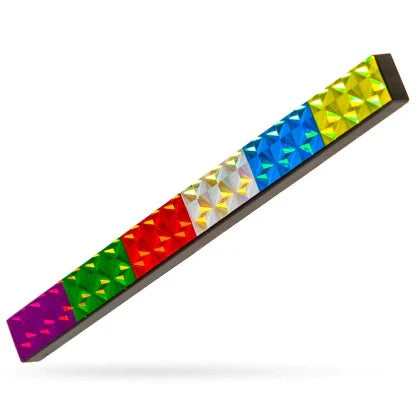 Colorful geometric-patterned object on a white background