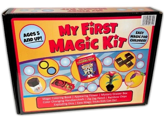 Box of 'My First Magic Kit' with colorful design and text.