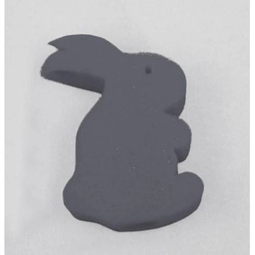 Dark gray rabbit-shaped object on a light gray background