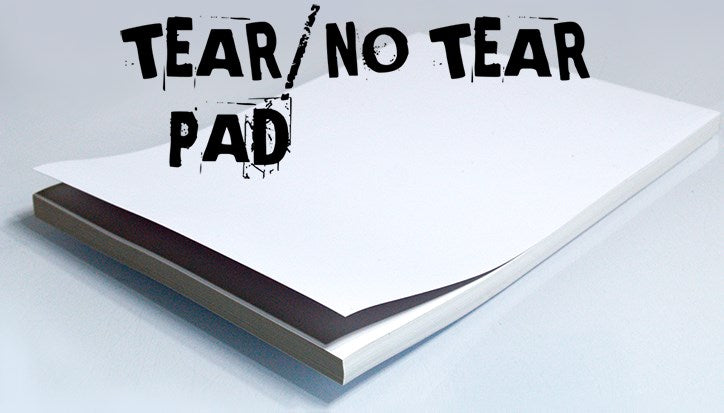 Tear/no tear pad with text on a gray background